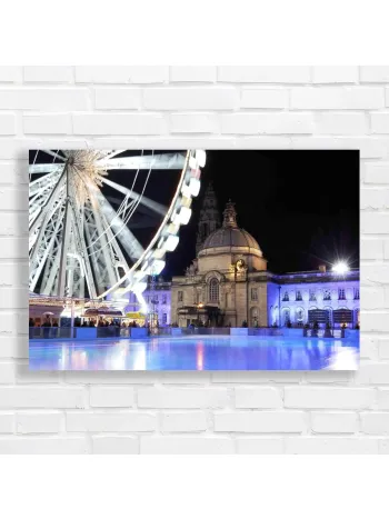 Ferris Wheel & Cityscape Night View Canvas Print